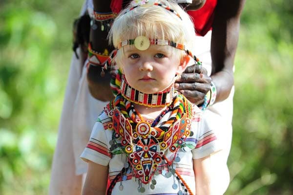 Cultural moment with traditional beaded dress